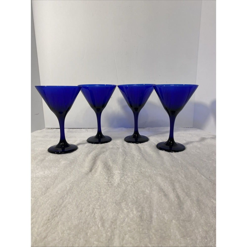 Set of 4 Libbey 6.5" Dark Cobalt Blue Martini Glasses Wine Cocktail Party Goblet